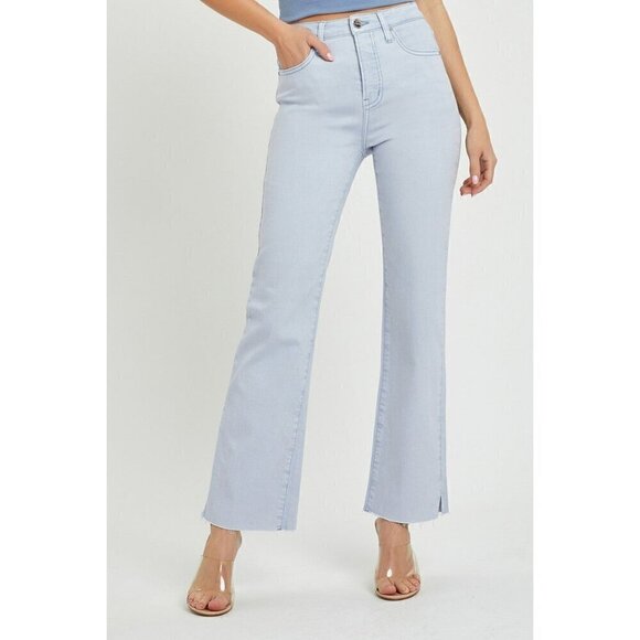 Risen Tyla High Rise Raw Hem Straight Leg Jeans in Ice Blue - Picture 1 of 6